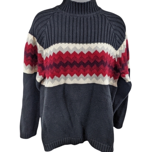 Liz Claiborne Retro Fair Isles Mock Neck Sweater Sz L - Picture 1 of 10